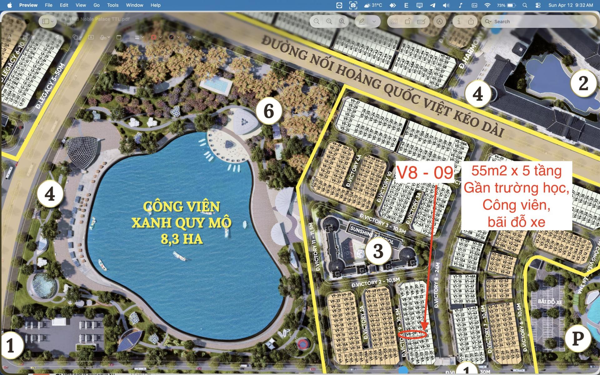 V8-09 Noble Palace Tây Thăng Long: Shophouse 55m² gần công viên 8,3ha, kinh doanh cực tốt